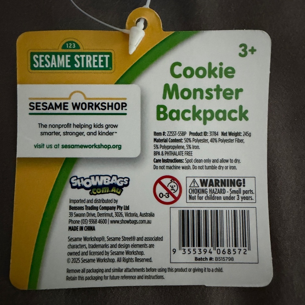 Sesame Street Cookie Monster Kids Backpack - Picture 8 of 8